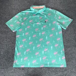 Flomotion Golf Polo Shirt Mens Large Green AOP Short Sleeve Athletic Performance